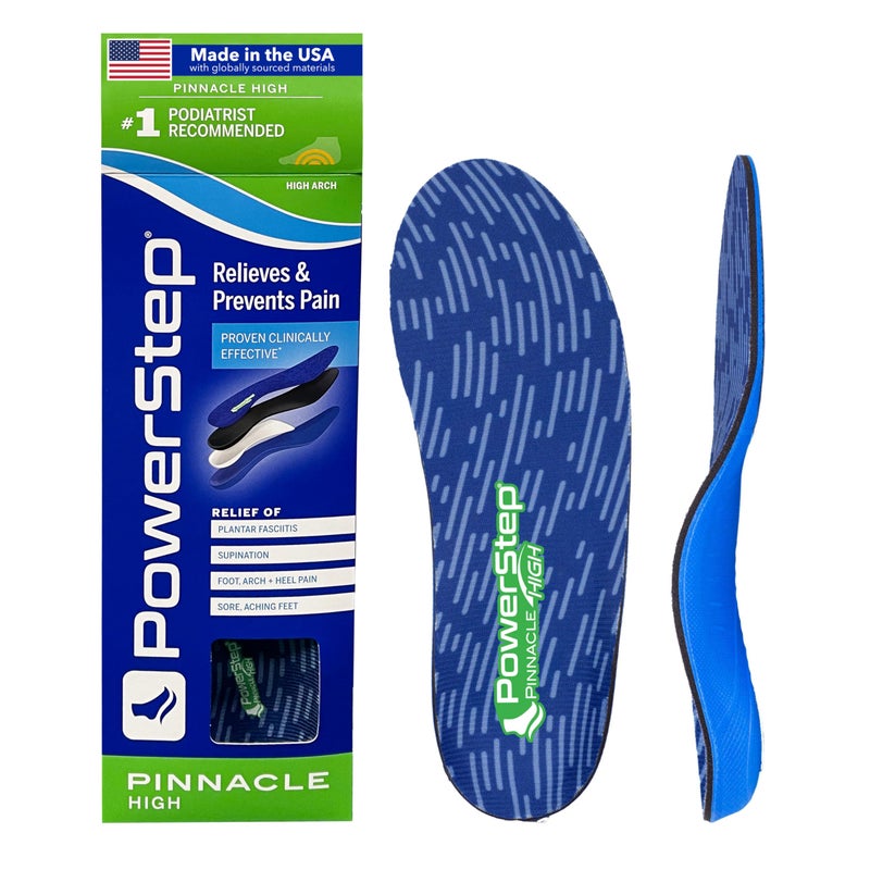 PowerStep Pinnacle High Arch Orthotics Insoles High Arch Pain Relief Plantar Fasciitis Relief Supination Supports Foot Arch Heel Pain Made in The USA Mens 1213